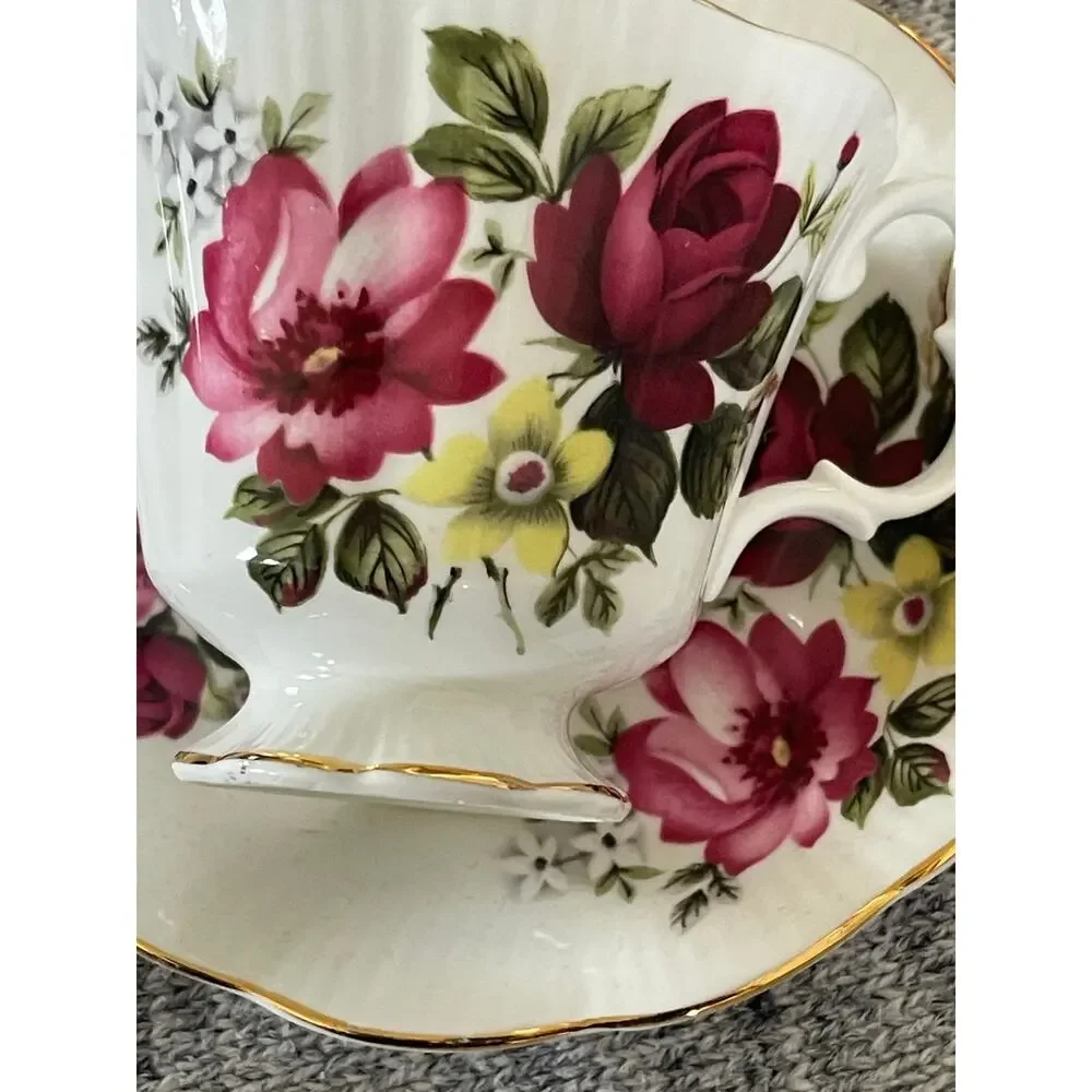Royal Albert Bone China Teacup & Saucer Flowers Golden Trim